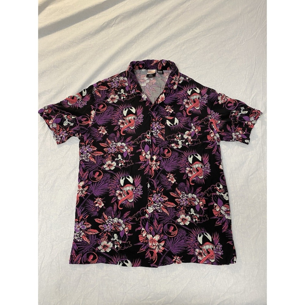 Marvel Venom Hawaiian Shirt Mens Small Black Pink Floral Rayon READ / SEE PICTS